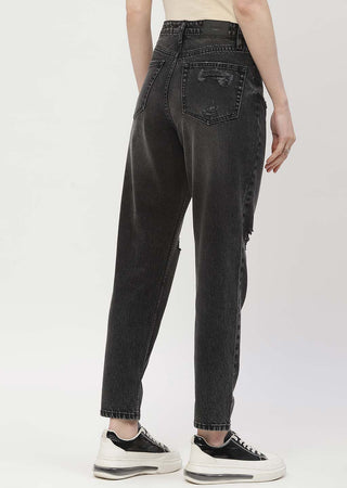 Madame Distressed Black Mom Fit Jeans