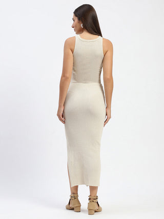 Madame Twisted Detailing Shimmery Beige Top And Skirt Coord Set