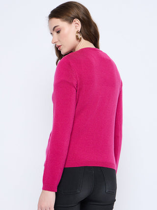 Madame Solid Fuschia Button Down Cardigan