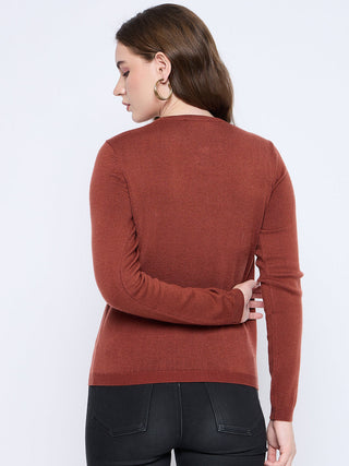Madame Crew Neck Button Down Rust Red Cardigan