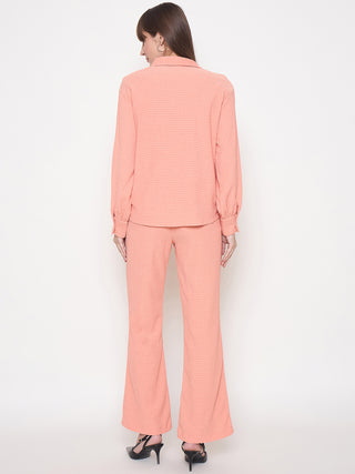Madame Embroidered Shirt with Crop Tank and Wide-Leg Pants Three Piece Orange Co-ord Set