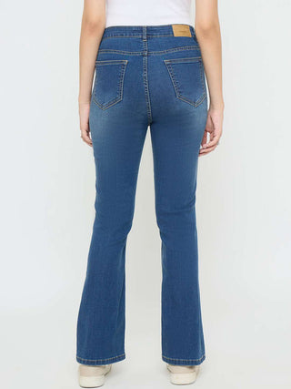 Madame Cotton Blend Stone Wash Mid Blue Flared Jeans