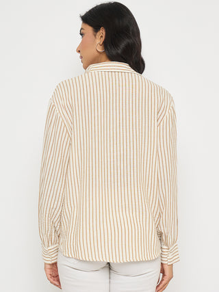 Madame Textured Brown Striped Shirt