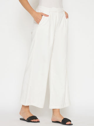 Madame Wide Leg White Rayon Blend Trousers