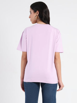 Madame Pocket Detailed Solid Mauve Cotton Blend T-shirt