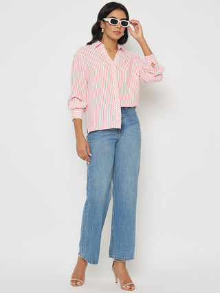 Madame Textured Pink Striped Shirt