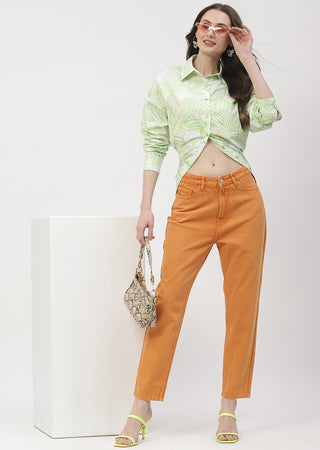 Madame Solid Orange Mom Fit Jeans