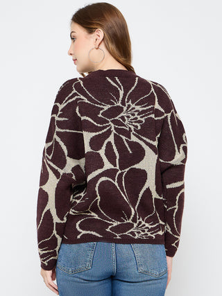 Madame Floral Print Coffee Brown Sweater