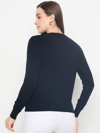Madame Solid Black Pullover Sweater