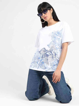 Madame Graphic Print Cord Detailed White Sinker T-Shirt