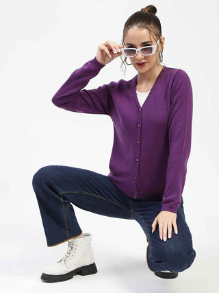 Madame V-Neckline Button-Up Plum Cardigan
