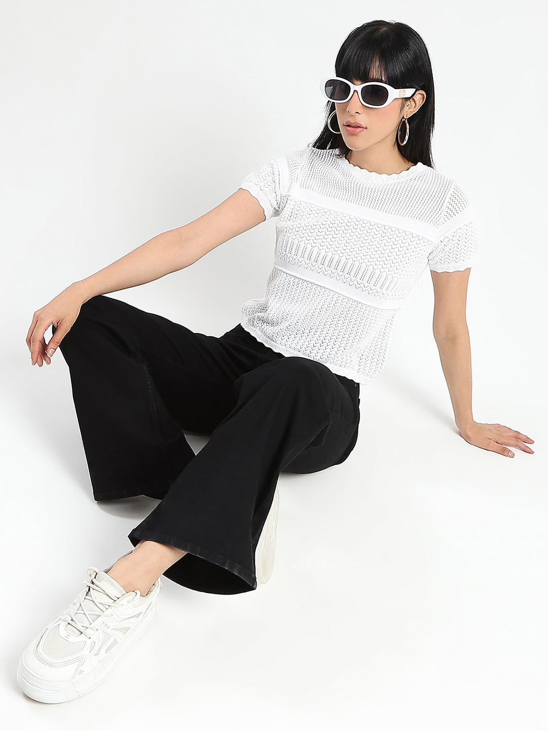 Madame Semi Sheer Knitted Cotton Blend White Top color swatch