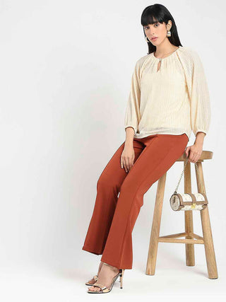 Madame Front Seam Detail Rust Red Wide Leg Trousers