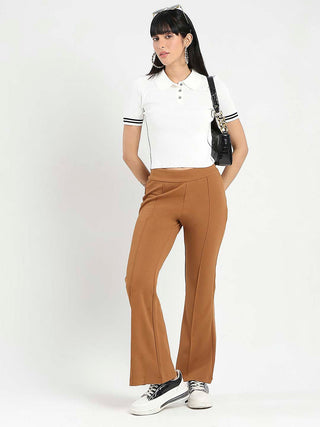 Madame Contrast Trim Polo Neck White Knitted T-shirt