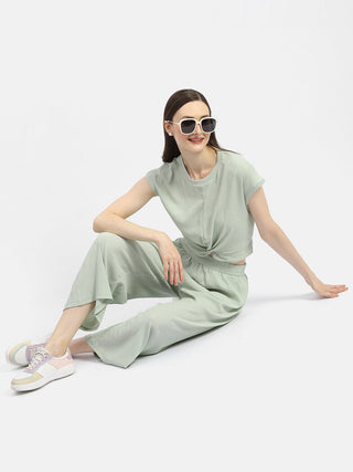 Madame Textured Mint Green Knotted Co-Ord Set