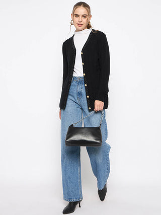 Madame Full Sleeve Button Down Black Cardigan