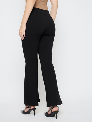 Madame Pleat Detailed Solid Black Flared Trousers