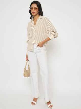 Madame Textured Brown Striped Shirt