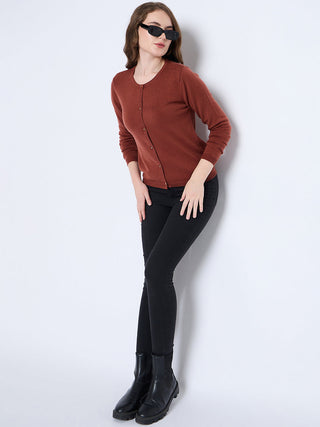 Madame Crew Neck Button Down Rust Red Cardigan