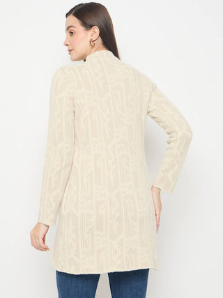 Madame Abstract Print Long Beige Cardigan