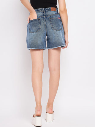 Madame Blue Mid Rise Denim Shorts