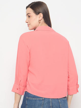 Madame Solid Cuff Sleeve Coral Shirt