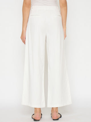 Madame Wide Leg White Rayon Blend Trousers