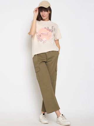 Madame Cotton Straight Green Cargo Pants