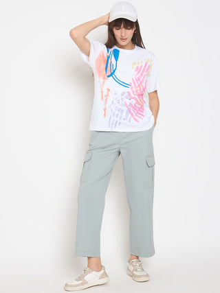 Madame Cotton Straight Grey Cargo Pants