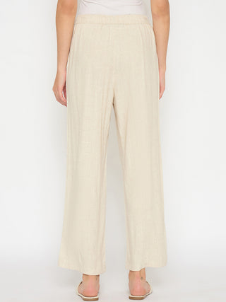 Madame Straight Fit Solid Beige Rayon Blend Trousers