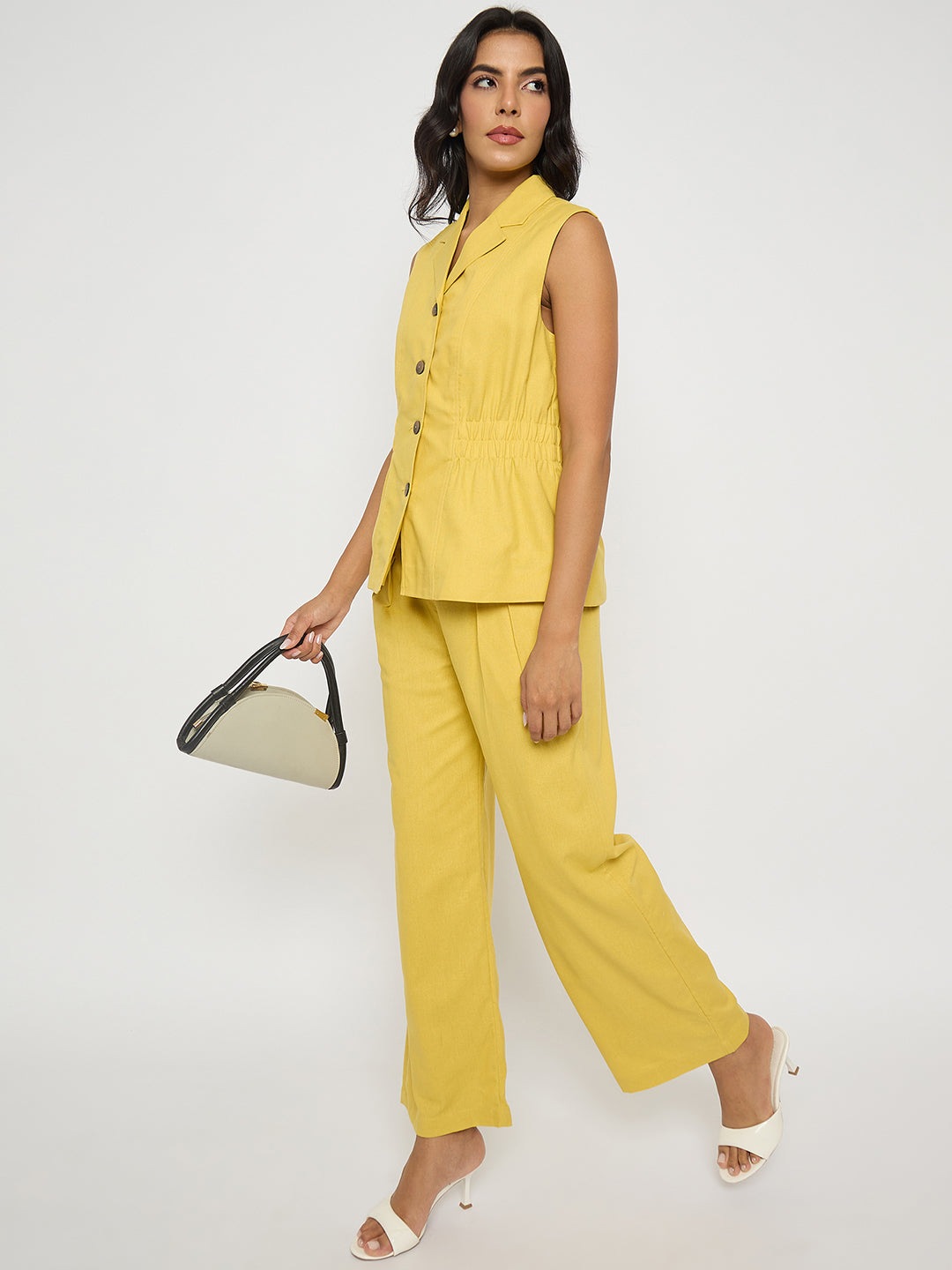 Madame Mustard Yellow Sleeveless Vest and Trousers Co-ord Set color swatch