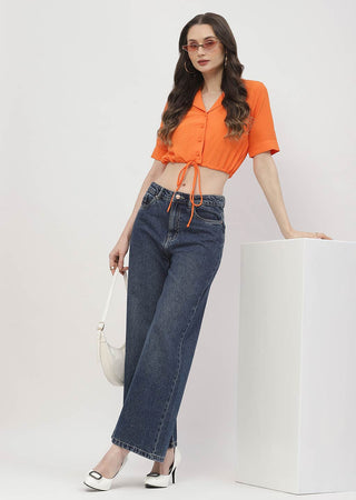Madame Light Washed Dark Blue Wide Leg Jeans