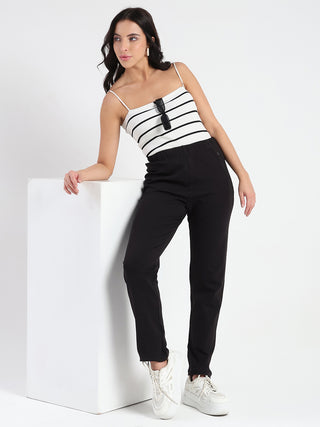 Madame Black Cotton Blend Track Bottoms