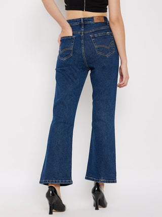 Madame Mid-Rise Front Slit Dark Wash Jeans