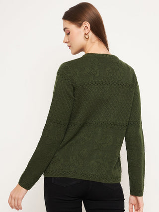 Madame Women Self Design Olive Cardigans