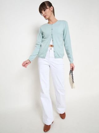 Madame Crew Neck Button Down Mint Green Cardigan