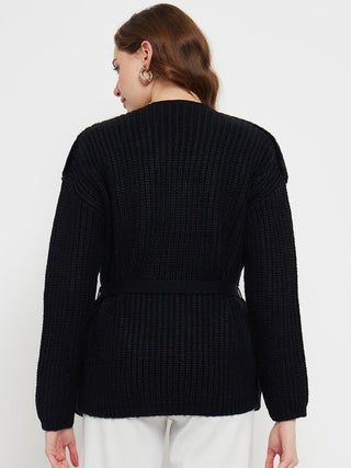 Madame Knit Sleeve Black Velour Shrug