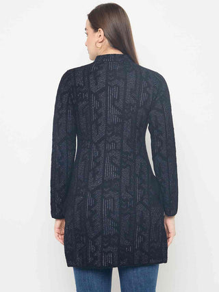 Madame Abstract Print Long Black Cardigan