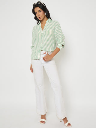 Madame Textured Green Striped Shirt
