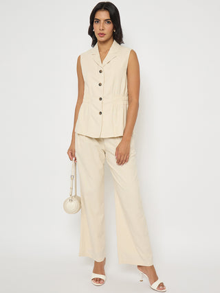 Madame Off-White Sleeveless Vest and Trousers Co-ord Set