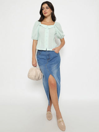 Madame Tie Detail Off Shoulder Turquoise Top