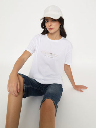 Madame Tyopgraphy Print White Cotton T-shirt