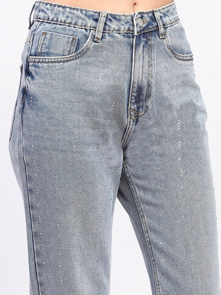 Madame Light Wash Embellished Light Blue Cotton Denim