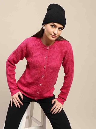 Madame Cable Knit Buttoned Hot Pink Cardigan
