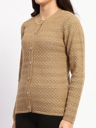 Madame Camel Cable Knit Button Down Cardigan
