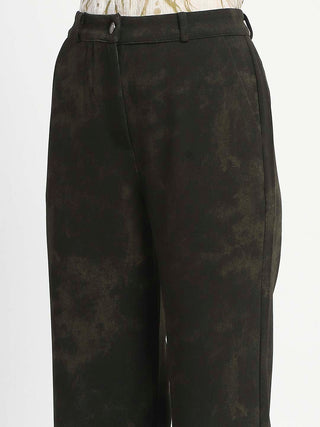 Madame Jacquard Straight Fit Flared Green Trousers
