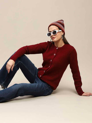 Madame Cable Knit Buttoned Red Cardigan