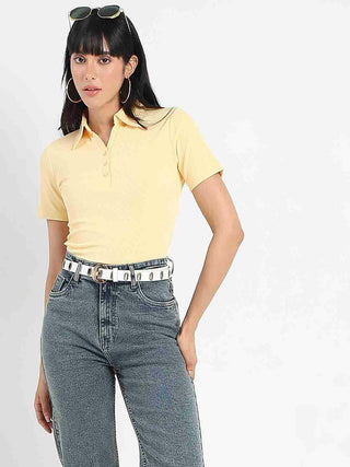 Madame Solid Yellow Polo Pique T-Shirt