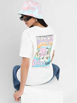Madame Graphic Printed Round Neck White Sinker T-Shirt