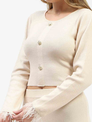 Madame Fur Sleeve Bodycon Beige Knit Co-ord Set